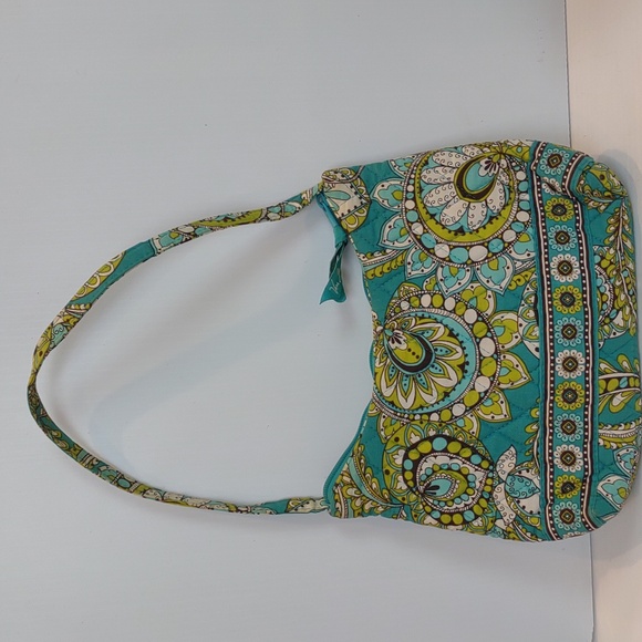 Vera Bradley Retired Pattern Peacock Green Teal Blue Small Shoulder Hobo Purse - Picture 3 of 12